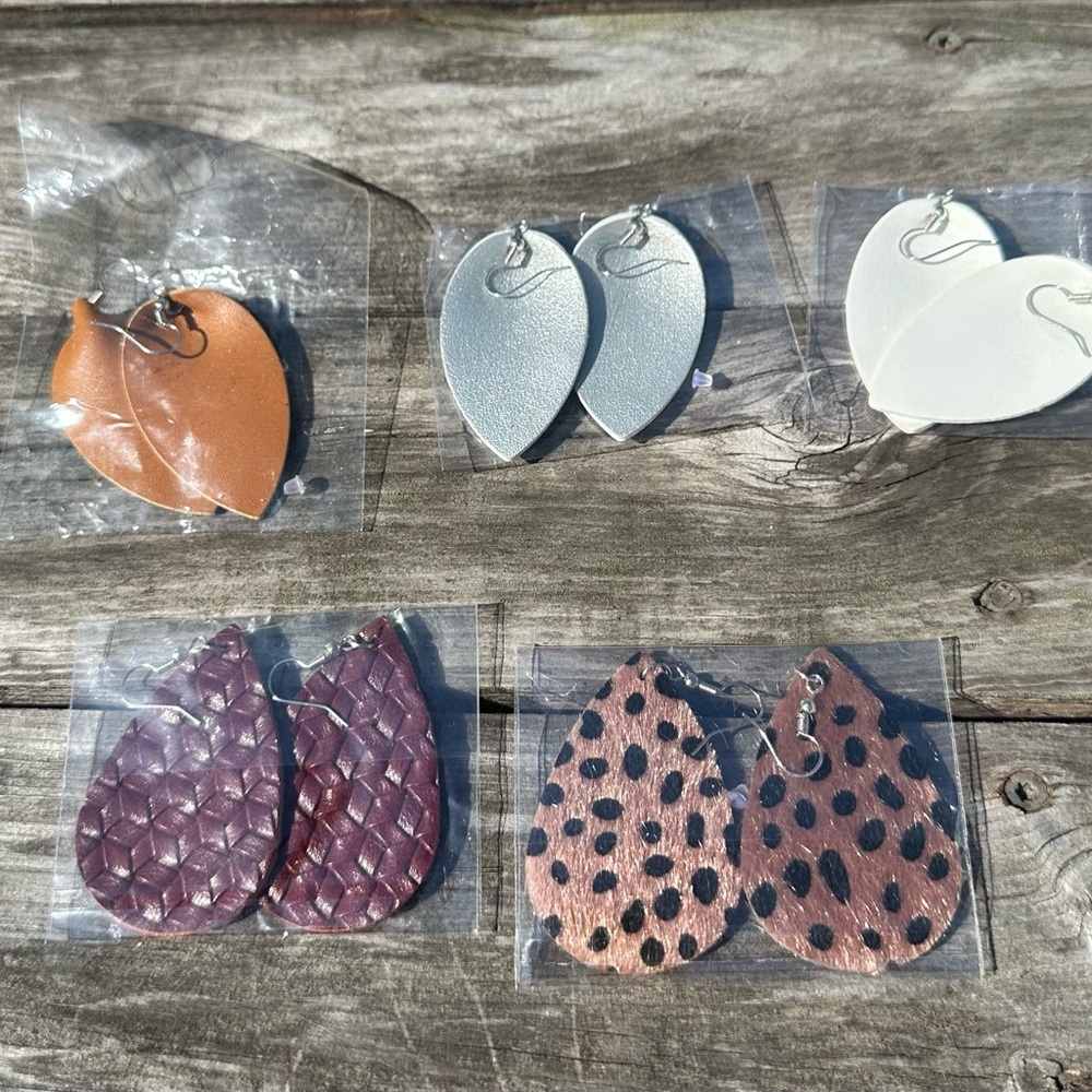Elegant Faux Leather Teardrop Earrings Set of 5 New in package